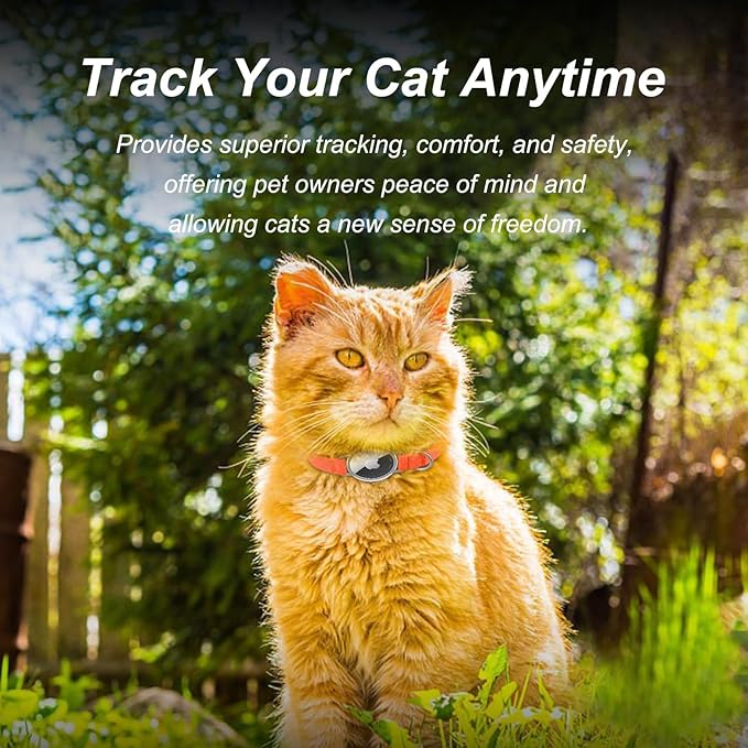 AirTag Cat Collar,Ultra Elastic Cat Tracker Collar with Apple Air Tag Holder, [Lightweight][Scratch Resistant] Stepless Adjustable GPS Pet Collar for Cats Kittens (Orange)