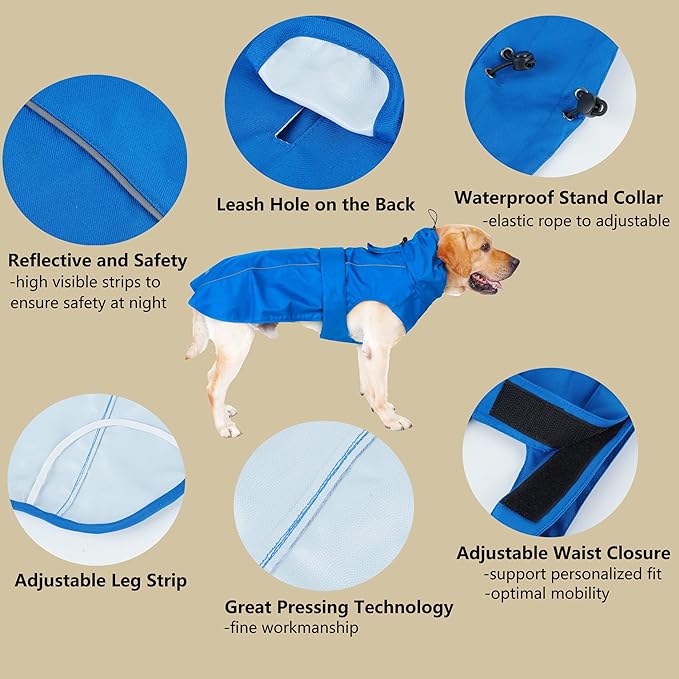 Adjustable Waterproof Dog Raincoat for Dogs,Lightweight Pet Rain Jacket Puppy Clothes with Reflective Strip for Small Medium Large Dogs (Yellow, XX-Large)