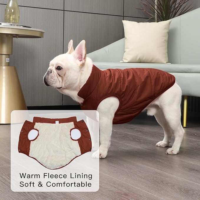 2 Layers Fleece Lined Warm Dog Jacket for Puppy Winter Cold Weather,Soft Windproof Small Dog Coat,Brown M