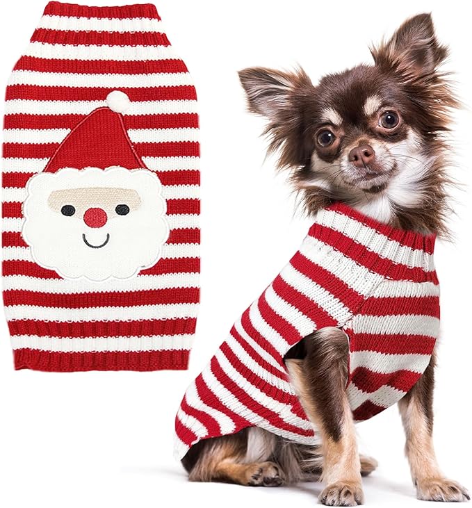 PETCARE Santa Dog Sweater Christmas Funny Cute Red Striped Cat Sweater Vest Pet Holiday Dog Clothes Puppy Sweaters for Small Medium Large Dogs Cats Fall Winter Outfits Xmas Dogs Costume,XX-Large