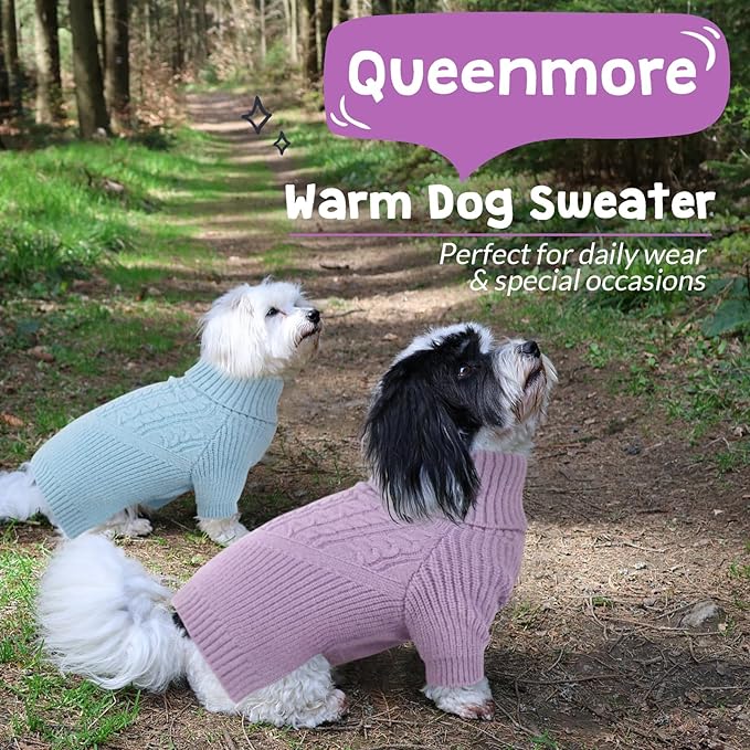 Queenmore Dog Sweater, Puppy Sweater for Small Dogs,Warm Winter Fall Dog Sweaters for Dog Girls Boys, Solid Turtleneck Knit Sweater for Large Medium Dogs,Long Sleeves Christmas Dog Sweater Lilac,M