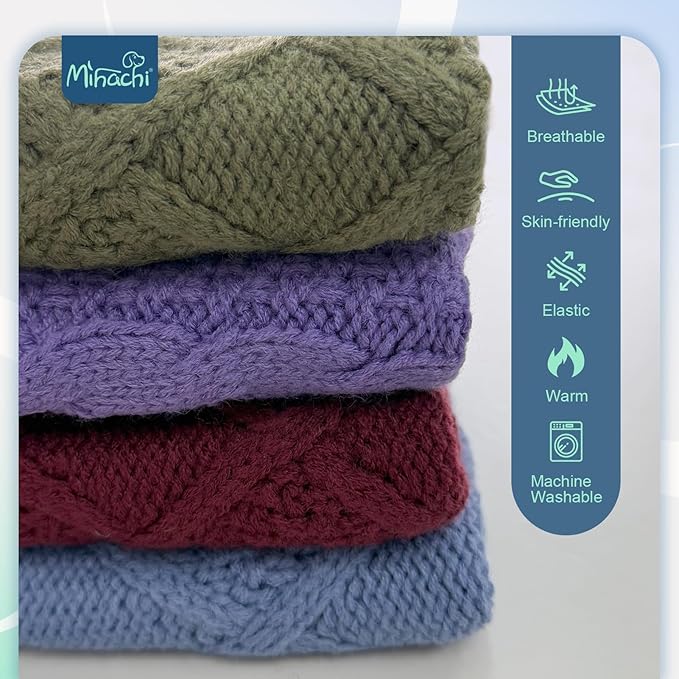 Mihachi Turtleneck Dog Sweater - Winter Coat Apparel Classic Cable Knit Clothes with Leash Hole for Cold Weather, Ideal Gift for Pet in New Year Light Purple L