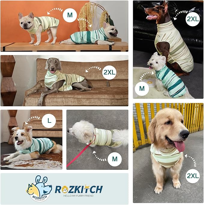 ROZKITCH Fleece Dog Pjs for Medium Dogs Boy, Cozy Stretchy Turtleneck Jumper with Leash Hole for Winter Spring Autumn, Machine Washable Pet Clothes for Indoor & Outdoor BlueStripe L