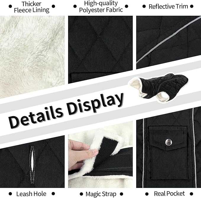 Malier Dog Winter Coat, Windproof Dog Cold Weather Coats with Real Pocket, Winter Extra Warm Pet Coat Fleece Jacket Reflective Clothes for Small Medium Large Dogs and Puppy (Black, XX-Large)