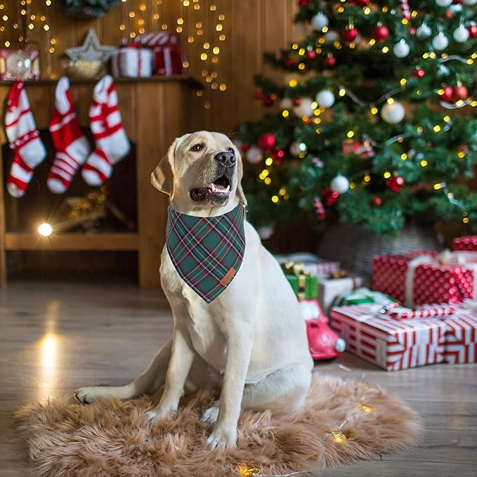 ADOGGYGO Christmas Dog Bandana 2 Pack, Stylish Plaid Pet Scarf, Premium Cotton Fabric, Multiple Sizes Offered, Christmas Bandanas for Large X-Large Dogs Pets (X-Large)