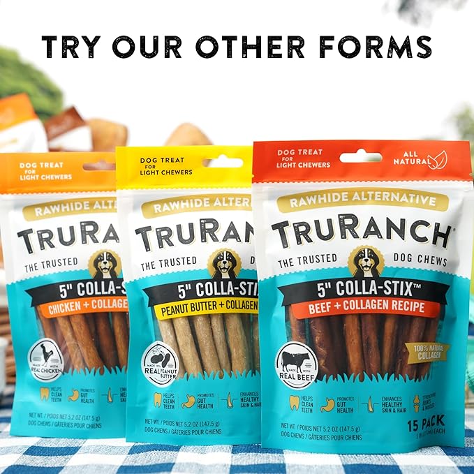 TRURANCH Collagen Chips - Collagen Dog Treats - Long Lasting Healthy Joint Support - Rawhide Alternative Chips - Skin & Coat Health - Made with Real Peanut Butter, Value Pack, 15 Bag, 7.5 lbs