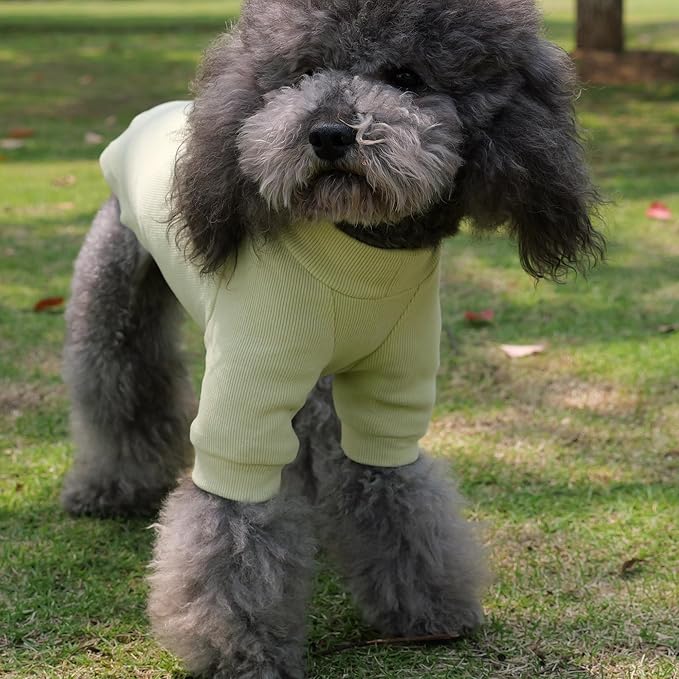 Lovelonglong Ribbed Dog T-Shirt Cotton Knitted Dog Sweaters for All Season Pet T-Shirts for Large Medium Small Dogs Chartreuse L