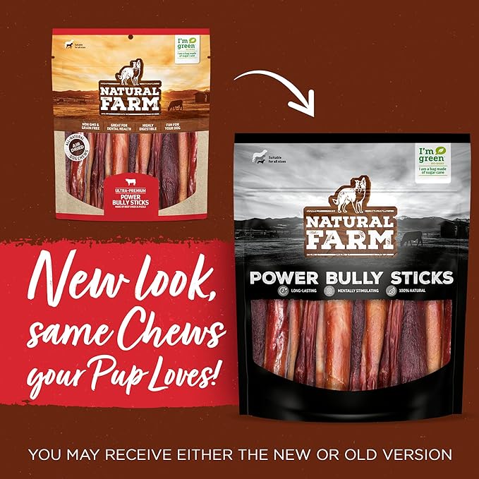 Natural Farm Power Bully Sticks Dog Chews (2-3”, 1 Pound Bag), 2-in-1 Power Chews: Premium Beef Cheek Wrapped in Beef Pizzle, Double Chewing Time, Promotes Dental Health, Great for Small Dogs