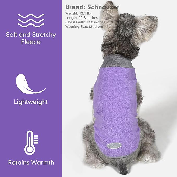 cyeollo 2 Pack Fleece Dog Sweater Pullover Sweatshirt Reflective Lightweight Dog Clothes for Small Dogs Girl Pet Apparel Purple, Grey, L