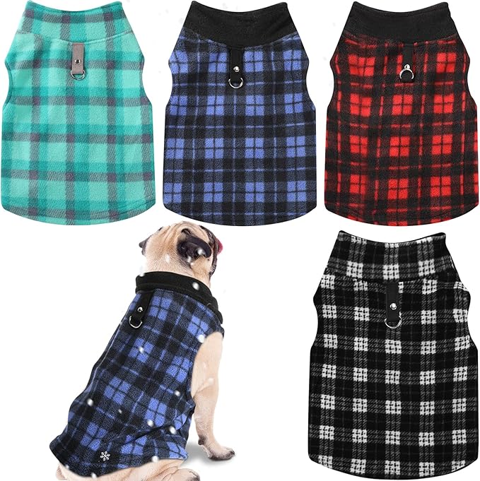 Weewooday 4 Pieces Winter Fabric Dog Sweaters with Leash Ring Soft Fleece Vest Pullover Pet Jacket Warm Dog Clothes Coats for Pet Puppy Cats Chihuahua(XXL(Neck:16.5-17.7” Chest:22.8-23.6”))