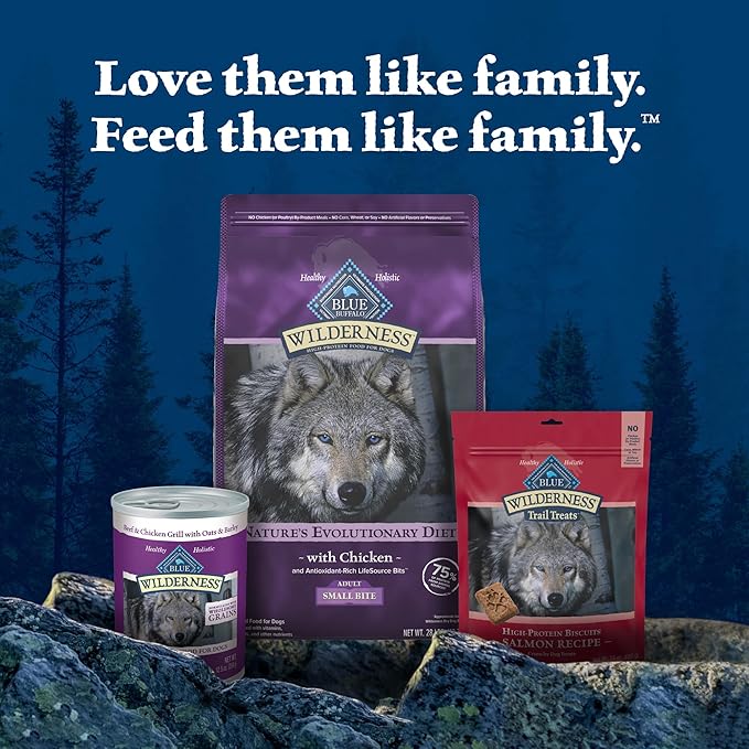 Blue Buffalo Wilderness Natural High-Protein, Small-Bite Dry Food for Adult Dogs, WITH WHOLESOME GRAINS, Chicken, 28-lb Bag