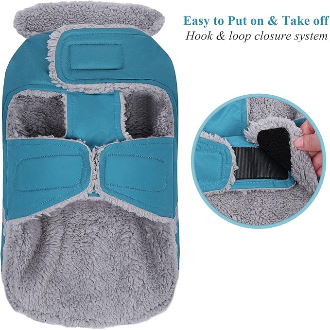 VIVAGLORY Frostfit Dog Coat, Dog Jacket for Winter & Cold Weather, Warm Fluffy Fleece Lined Water Resistant Reflective for Puppy, Coat with Velcro Fastening & Leash Hole, M, Turquoise