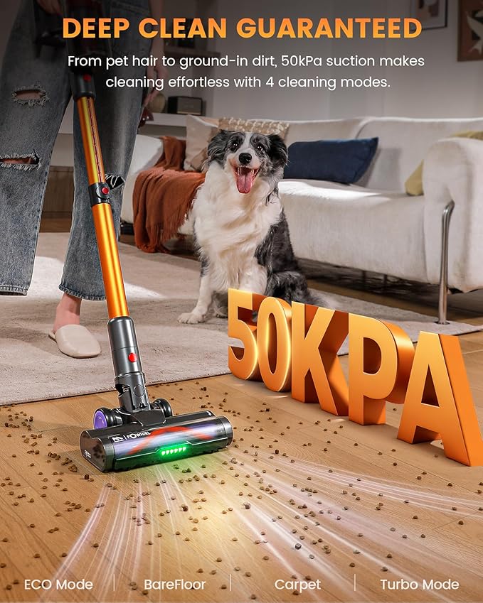 AlloyMove Cordless Vacuum Cleaner, 550W 50KPA 80Mins Self-Standing Cordless Vacuum for Home, With Wall Mount Charging/LED Display/Anti-Tangle Brush Stick Vacuum for Carpet/Pet Hair/Hardwood Floor, A05