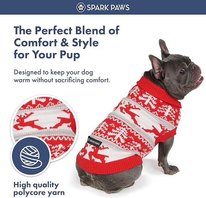 Spark Paws Christmas Dog Sweater - Ultra Soft Holiday Knit Sweater for Small, Medium & Large Dogs, Cute Pet Sweater for French Bulldogs & Big Dogs, Potty V Cut Design Jacket (Winter Wonderland, M)