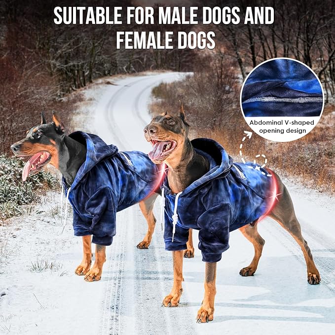 SlowTon Dog Hoodie Tie Dye - Warm Dog Sweater Hoodies with Pocket, Fall Winter Dogs Coat Jacket Pet Outfit Puppy Hooded Sweatshirt Clothes for Small Medium Large Dogs Boy Girl (Blue, 4XL)