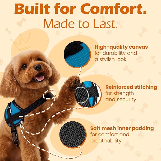 Bark Appeal Aqua Blue No-Pull Dog Harness for Extra Large Sized Pets – Adjustable, Reflective Vest with 3 Leash Clips for Added Control, Easy Walks & Training – XXL