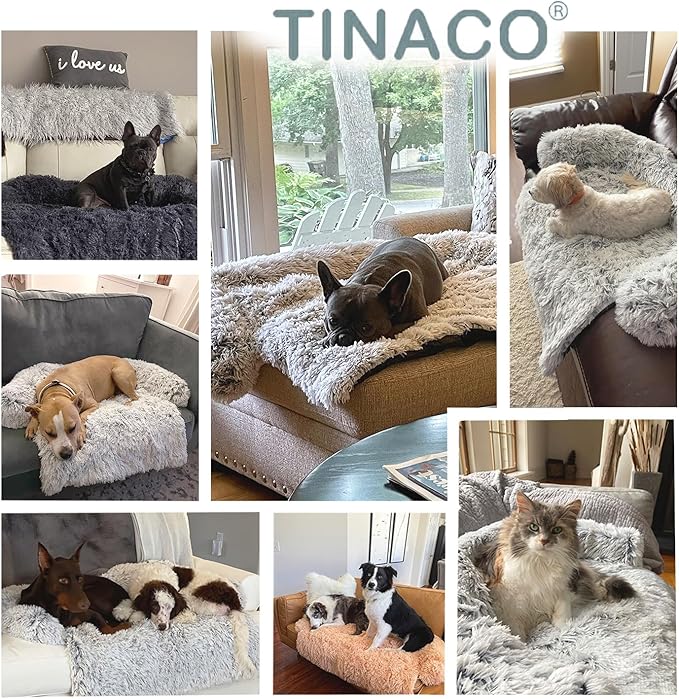 Calming Dogs/Cats Bed Mats, Dog Pad Washable Removable Couch Cover, Plush Long Fur Mat for Pets, Waterproof Lining, Perfect for Small, Medium and Large Dogs and Cats (Dark Gray, 34"x30")