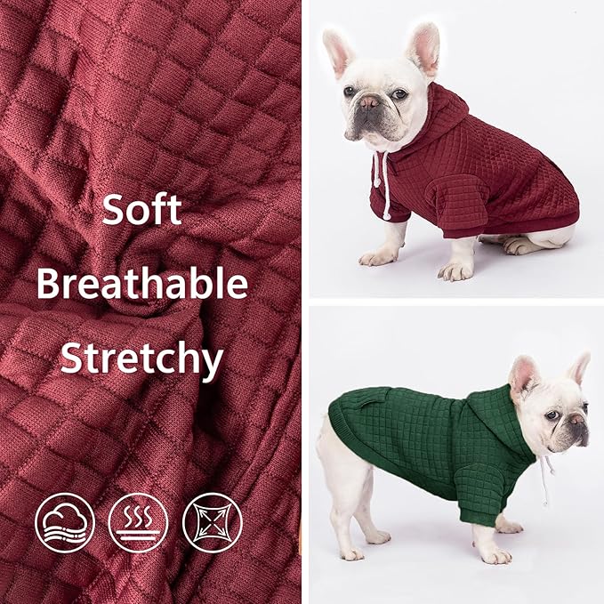 2 Pack Dog Hoodie Sweaters for Small Medium Dogs Warm Dog Clothes for Large Dogs Soft Waffle-Like Laminated Sweatshirt Bulldog (Dark Green+Wine Red, M (Back: 15.5",Chest: 21.6", Neck: 13"))