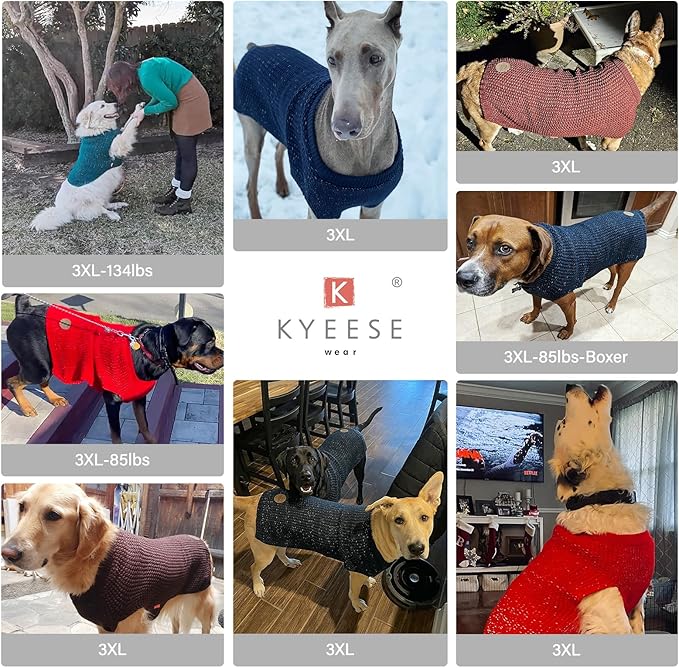 KYEESE Dog Sweater for Large Dogs with Leash Hole Warm Pullover with Reflective Yarn Male Thick Stretchy Knitwear Winter Soft Pet Coat boy for Cold Weather Comfy Dog Sweaters,Orange,XXX-Large