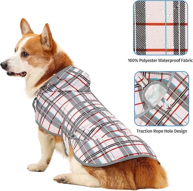 Dog Raincoat Hooded,Waterproof Rain Coat for Dogs with Adjustable Belly Strap,Reflective Strips, Lightweight Slicker Poncho Rain Jacket for Small Medium Large Dogs