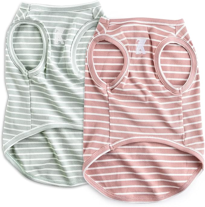 Koneseve Dog Shirt Vest Lightweight Stretchy Dog T-Shirts Soft Cool Sleeveless Stripe Vests Breathable Clothes for Puppy Kitty Cats Small Medium Large Dogs 2 Pack Pink + Green [ S/Small ]