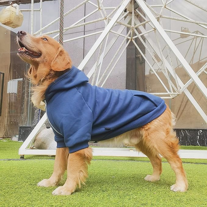 Extra Large Dog Clothes Hoodies Zip Up Sweaters for Big Dogs Labrador Border Collie Blue 4XL