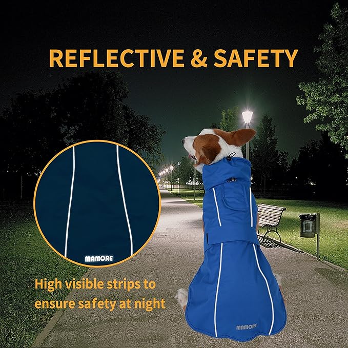 Adjustable Waterproof Dog Raincoat for Dogs,Lightweight Pet Rain Jacket Puppy Clothes with Reflective Strip for Small Medium Large Dogs (Blue, XXX-Large)