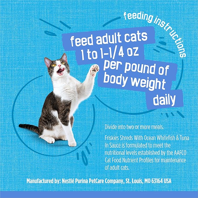 Purina Friskies Shreds With Ocean Whitefish and Tuna in Sauce Wet Cat Food - (Pack of 24) 5.5 oz. Cans
