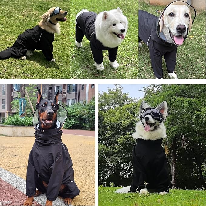 Dog Raincoat for Medium Large Dogs,rain Jacket Coat, Full Leg Coverage Waterproof Rain Suit with Detachable Hood & Tail, Reflective Strips, Snag-Free Top Zipper (Black for Girl, Medium)