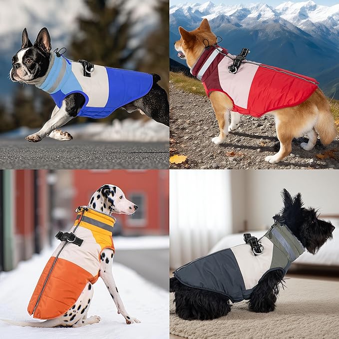 Dog Coats for Large Dogs, Reflective Dog Winter Coat Waterproof Windproof Clothes, Warm Cold Weather Dogs Jacket with Harness Built in Turtleneck Snowsuit, Grey XXX-Large