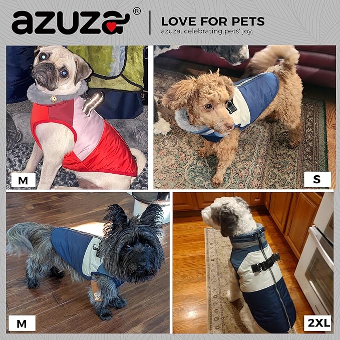 azuza Dog Jacket for Medium Dogs Waterproof Dog Coat with Reflective Strips and Harness Built in Warm Fleece Dogs Winter Coat Windproof with Back Zipper, Red XL