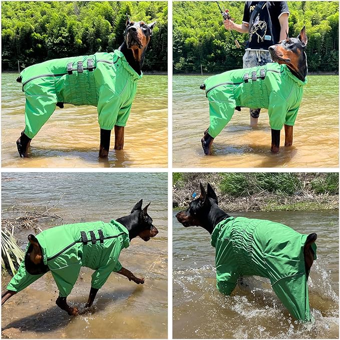 Dogs Waterproof Jacket, Lightweight Waterproof Jacket Reflective Safety Dog Raincoat Windproof Snow-Proof Dog Vest for Small Medium Large Dogs Green XL