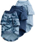 Toby II - The Perfect Tee, 3 Pack Short Sleeve Pet T-Shirt 100% Organic Cotton Tees Clothes for Small, Medium, Large Dogs, Navy Camo, XX-Small