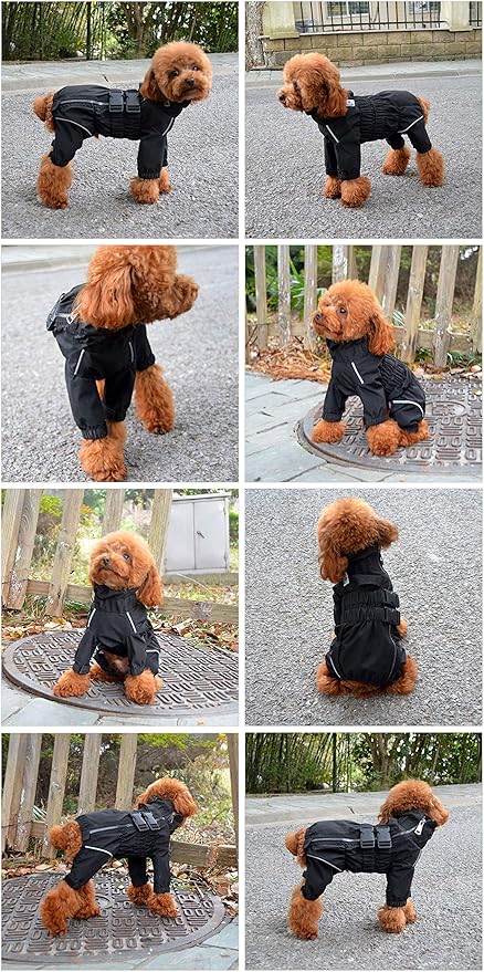 Dogs Waterproof Jacket, Lightweight Waterproof Jacket Reflective Safety Dog Raincoat Windproof Snow-Proof Dog Vest for Small Medium Large Dogs Black 4XL