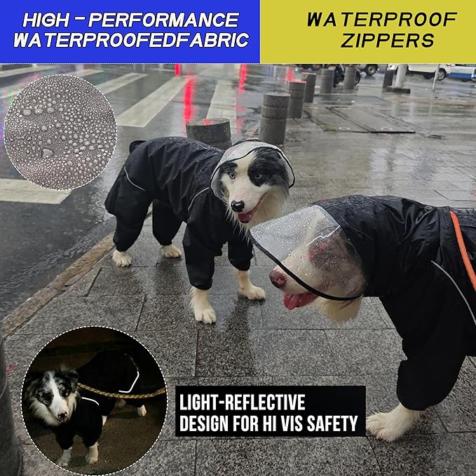 Dog Raincoat for Medium Large Dogs,rain Jacket Coat, Full Leg Coverage Waterproof Rain Suit with Detachable Hood & Tail, Reflective Strips, Snag-Free Top Zipper (Khaki for Girl, Large)