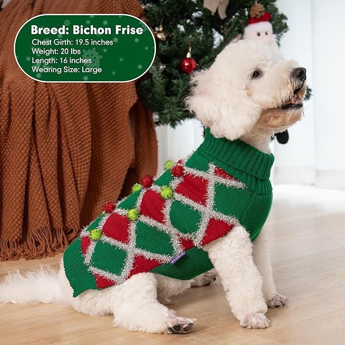 cyeollo Dog Christmas Sweater Turtleneck Dog Sweaters for Medium Large Dogs Girl Dog Clothes Xmas Knitted Pullover Doggie Sweater Holiday Outfit, Green XX-Large