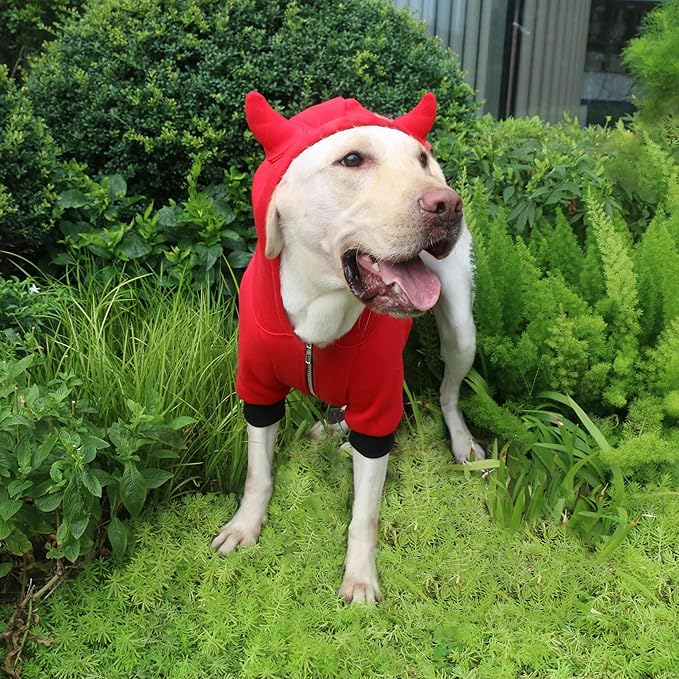 Little Devil Christmas Costumes Clothes for Extra Large Dogs Demon Hoodies Labrador Rottweiler Great Dane, Red, 5X-Large