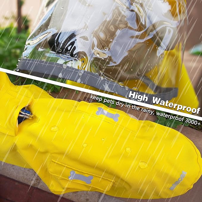 Dog Raincoat,Waterproof Rain Poncho with Hoodie, High Reflective Adjustable Pet Rain Jacket with Leash Hole for Small Medium and Large Dogs (Orange, Small: 9-13lbs)