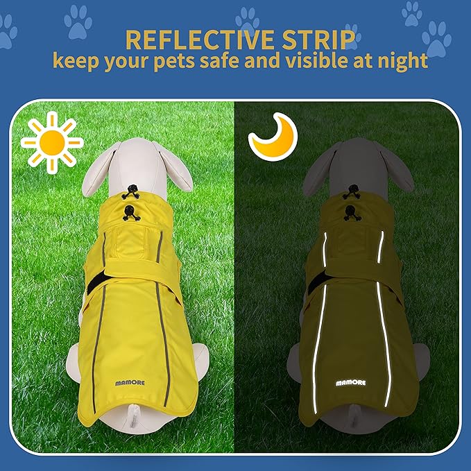 Waterproof Dog Raincoat with Reflective Strip, Adjustable Breathable Rain Coat Jacket with Leash Hole for Dogs (Khaki, X-Small)