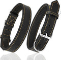 Riparo Dog Collar - Genuine Leather Dog Collars - Heavy Duty Dog Collars for Medium Large and Extra Large Dog Breeds (L: 1.25” Wide for 18” - 22” Neck, Black/Orange Thread)