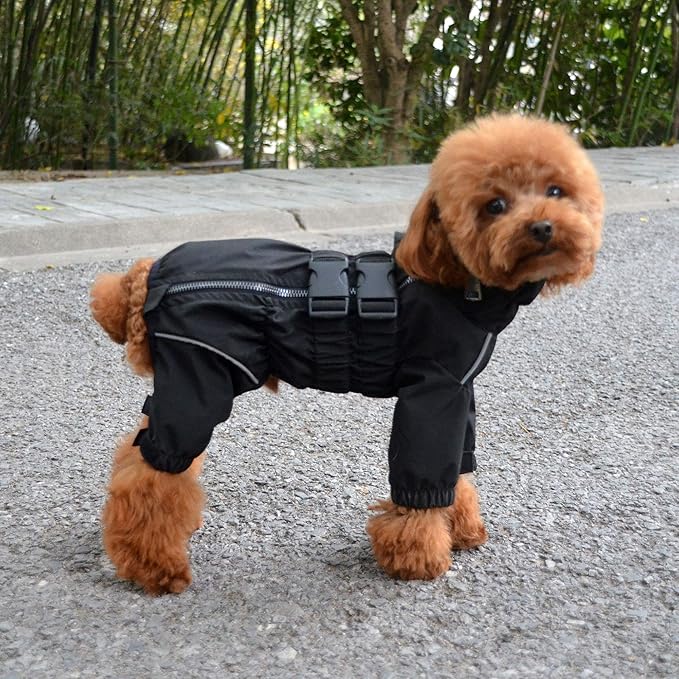 Dogs Waterproof Jacket, Lightweight Waterproof Jacket Reflective Safety Dog Raincoat Windproof Snow-Proof Dog Vest for Small Medium Large Dogs Black S