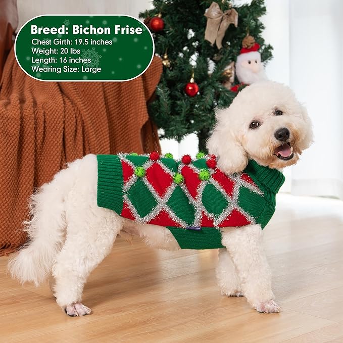 cyeollo Dog Christmas Sweater Turtleneck Dog Sweaters for Medium Large Dogs Girl Dog Clothes Xmas Knitted Pullover Doggie Sweater Holiday Outfit, Green XX-Large