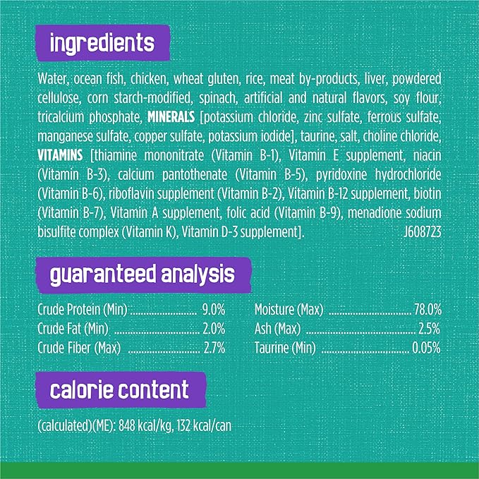 Purina Friskies Indoor Cat Food Meaty Bits Saucy Seafood Bake With Garden Greens in Sauce - (Pack of 24) 5.5 oz. Cans