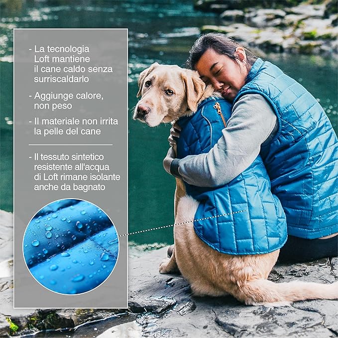 Kurgo Loft Dog Jacket - Reversible Cozy Coat for Outdoor Adventures - Water Resistant - Athletic Fit - Machine Washable Fabric - Reflective Dog Gear - Medium - Coastal Blue