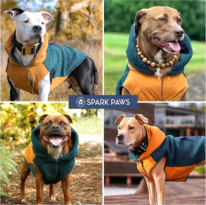 Spark Paws Reversible Dog Sweater, Sherpa Vest with Warm Fleece Lining, Warm Coat for Winter, Suitable for Small Medium, Large, XL XXL Dogs - Orange and Green - 2XL