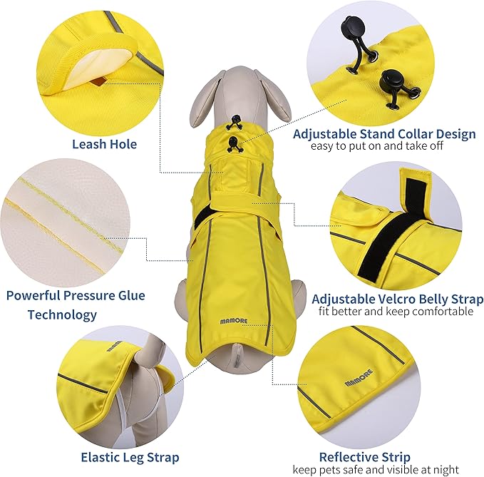 Waterproof Dog Raincoat with Reflective Strip, Adjustable Breathable Rain Coat Jacket with Leash Hole for Dogs (Blue, Small)