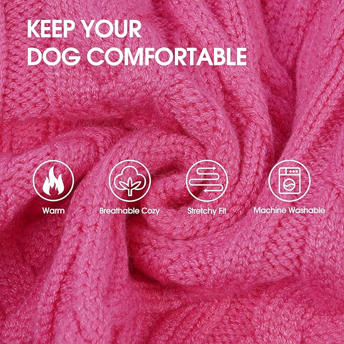 IECOii Girl XXXL Dog Sweater Dress, Girl Dog Sweaters for Extra Large Dogs Turleneck, Pink, XXXLarge, Thermal Warm Knitwear with Leash Hole, Adorable Cable Knit Sweater for Christmas & Thanksgiving