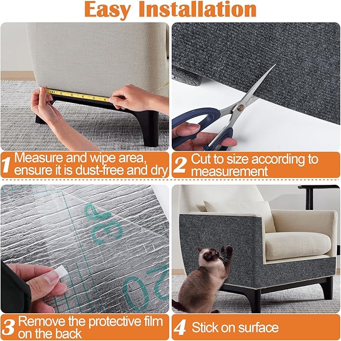 Cat Scratch Furniture Protector - 40" x 13.8" Trimmable Self-Adhesive Cats Claws Scratch Pads, DIY Cat Climbing Couch Protector for Scratch Post Cat Tree Replacement Indoor (Dark Gray)