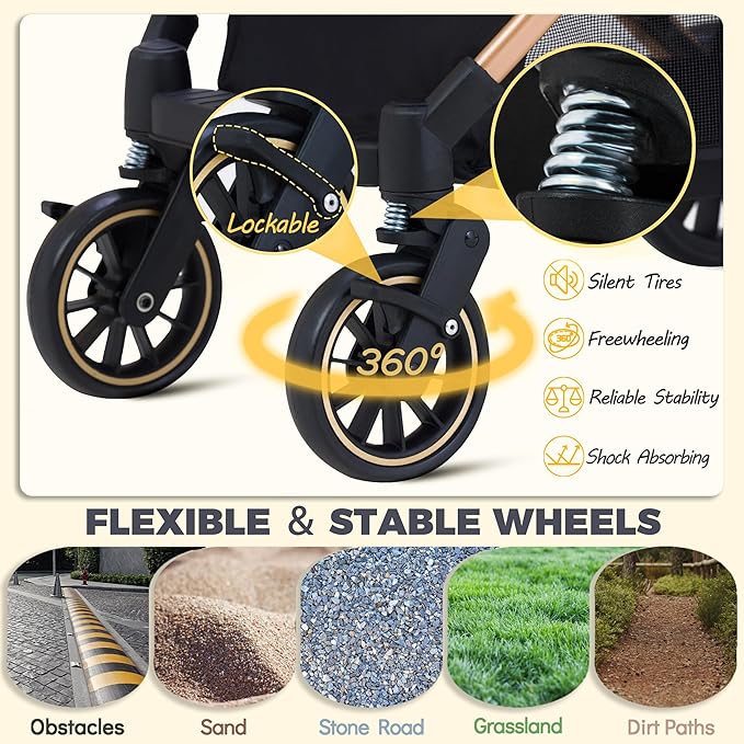 Pet Stroller for Small Medium Dogs, Lightweight Small Dog Stroller for Dogs Cats with 6 Shock Absorption System, Detachable Carrier Suitable for Car Seat & Hand Carry, Safe Outings, Gray