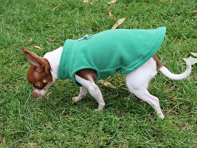 JACKO & CO - Fleece Vest Dog Sweater with Leash Ring - Soft, Warm & Lightweight Pullover Coat for Small & Medium Dogs, Puppies & Cats - Cozy Fall/Winter/Spring Pet Jacket (Green, Medium 6-10lbs)